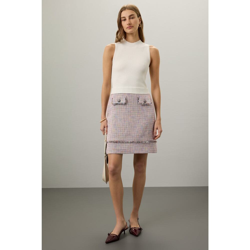 Ted Baker Mayumid Mixed Media Tweed Mock Neck Tank Mini Dress Size 6